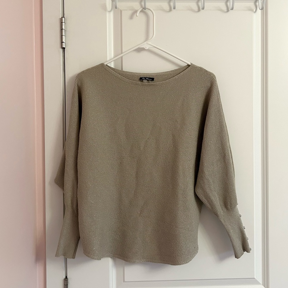new! vila milano coquette balletcore vintage beige glitter threaded knit sweater